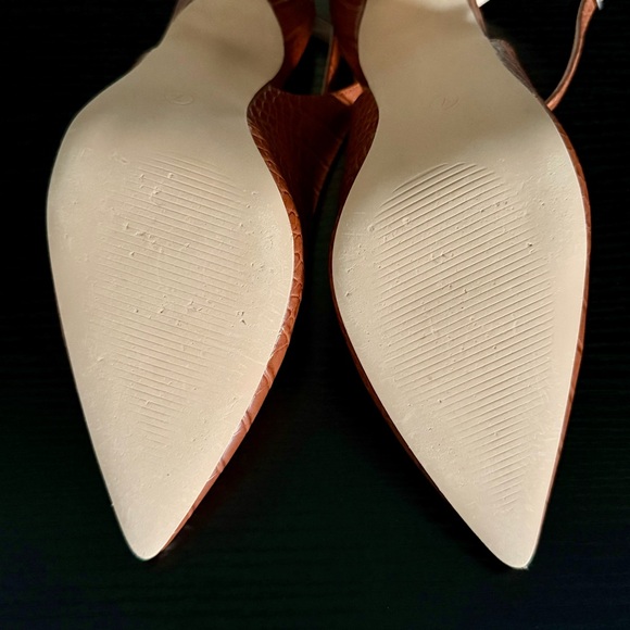 Brown Croc-Embossed Ankle-Strap Pointed Toe Pumps - Picture 10 of 11